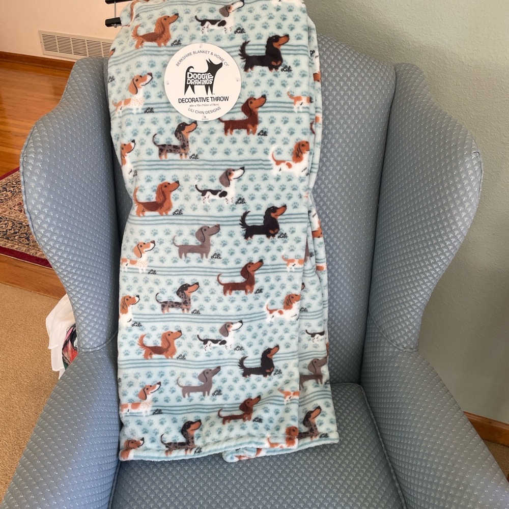 Berkshire Blanket Doggie Drawings Throw - Teal and Brown - Picture 3 of 10